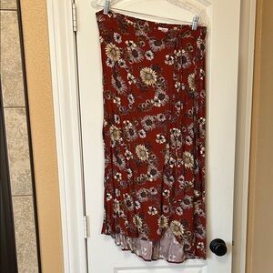 Maurices Asymmetrical Skirt in Rust Floral